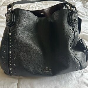 Coach Black Leather Hobo Bag with Studded Detailing